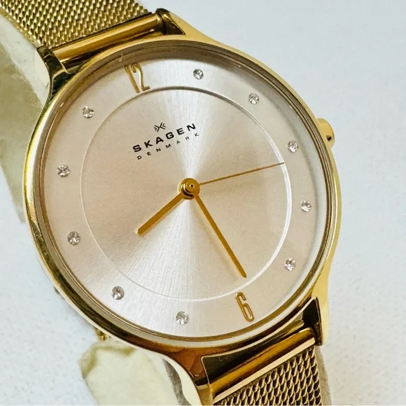 Skagen Anita Crystal Dial 30mm Women's Midsized Gold Watch Mesh Band SKW2150